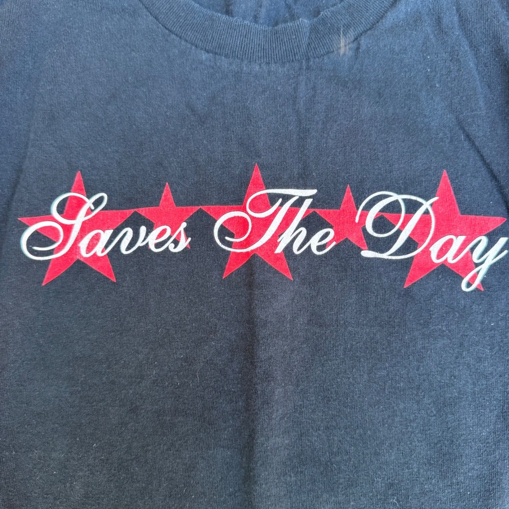 Saves The Day T Shirt Mens S Black Red Stars Graphic Emo Punk Rock Band Tee 00s - Picture 3 of 10